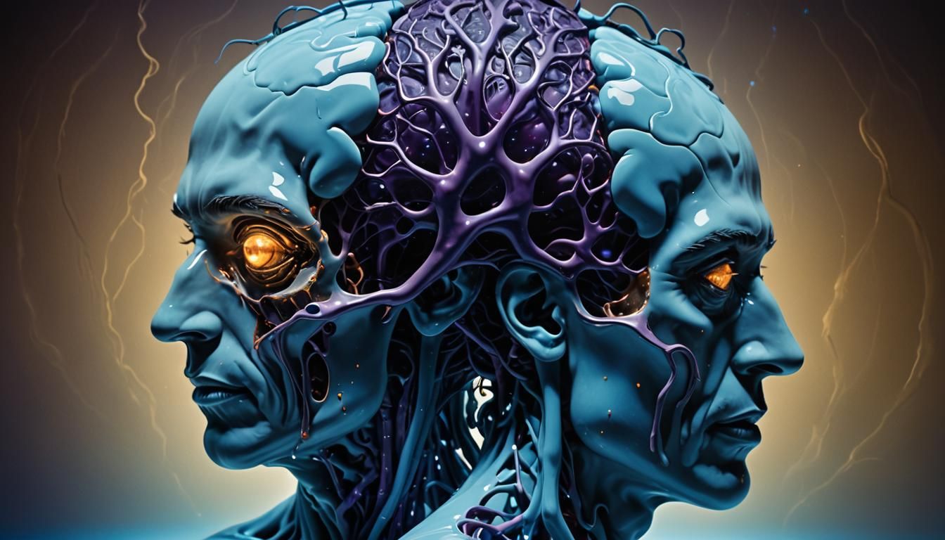 Surreal Twin Brains Glowing in the Void