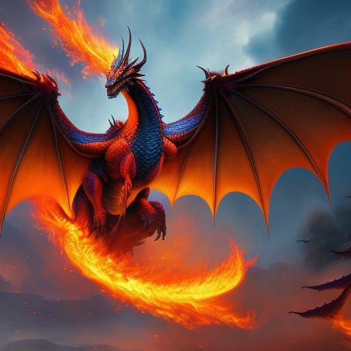 Beautiful dragon in fire flames