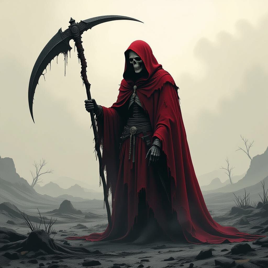 Grim Reaper in Crimson Cloak: Digital Art