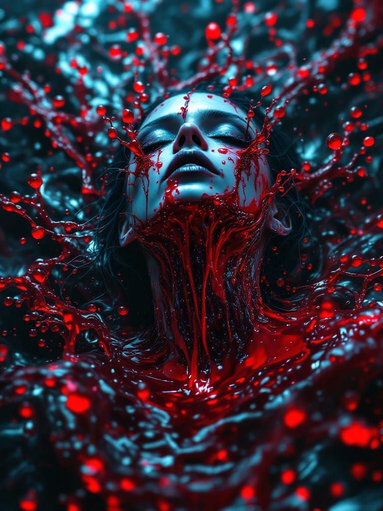 Macabre Portrait of Woman Bleeding Mercury