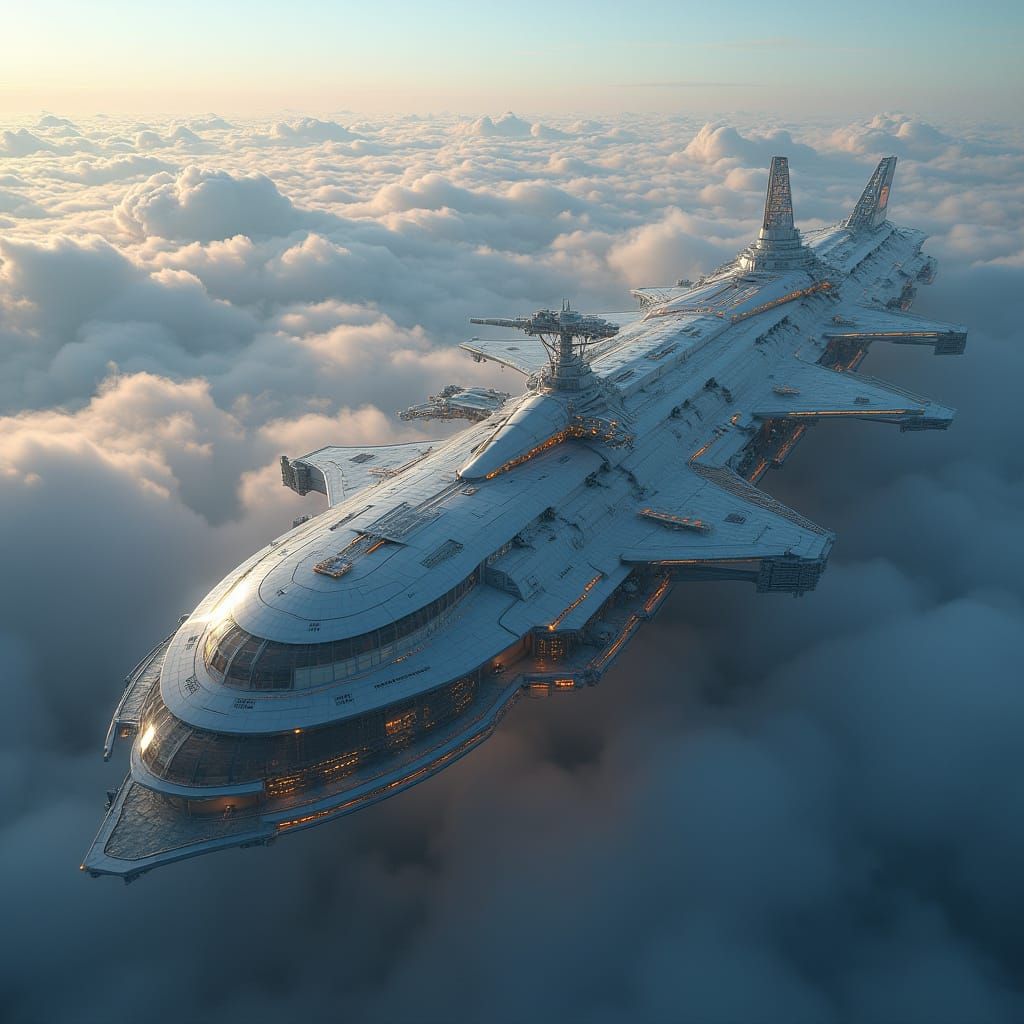 Spectacular Aerial Spaceport Cityscape in Futuristic Style