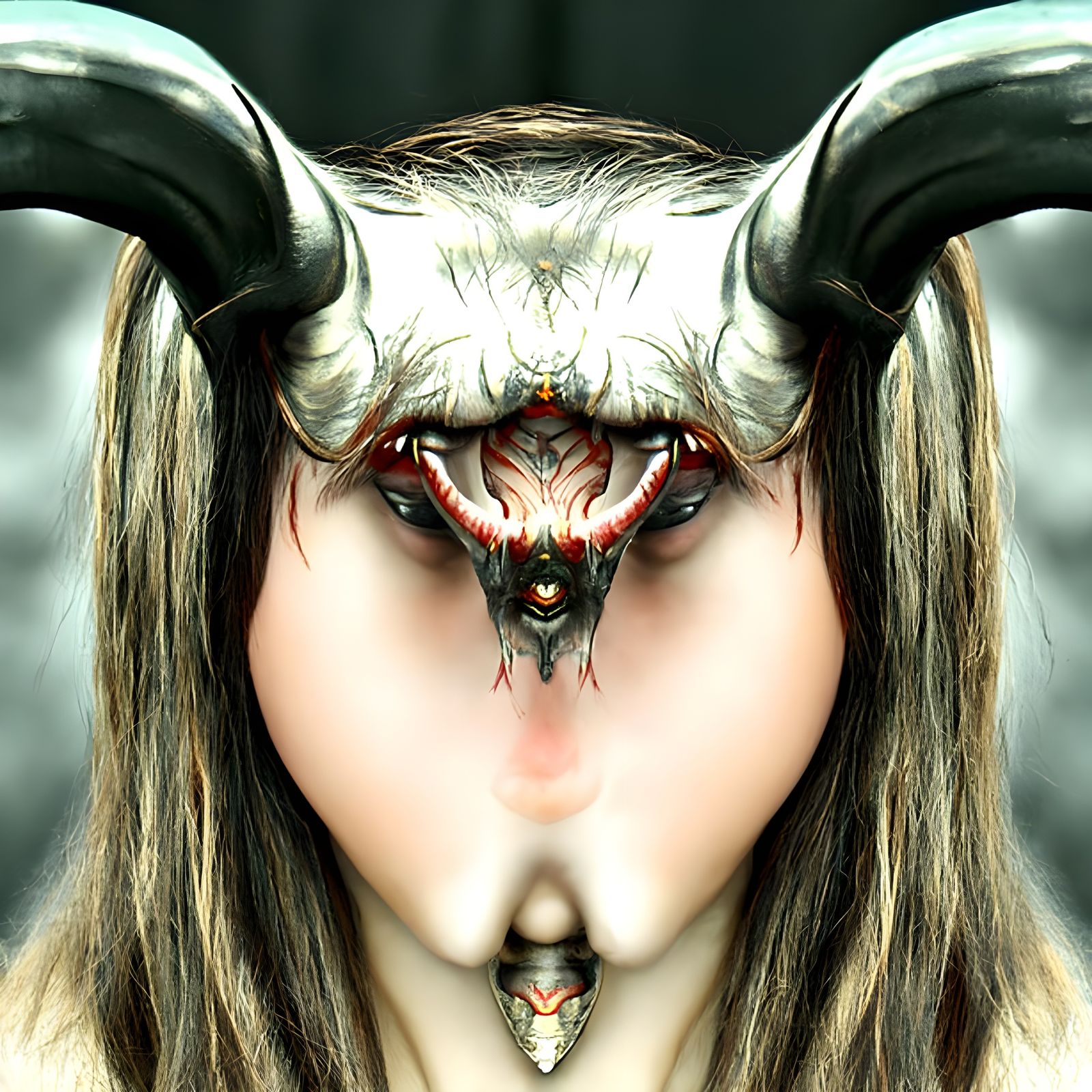 Demonic Girl Face in Dark Art Style