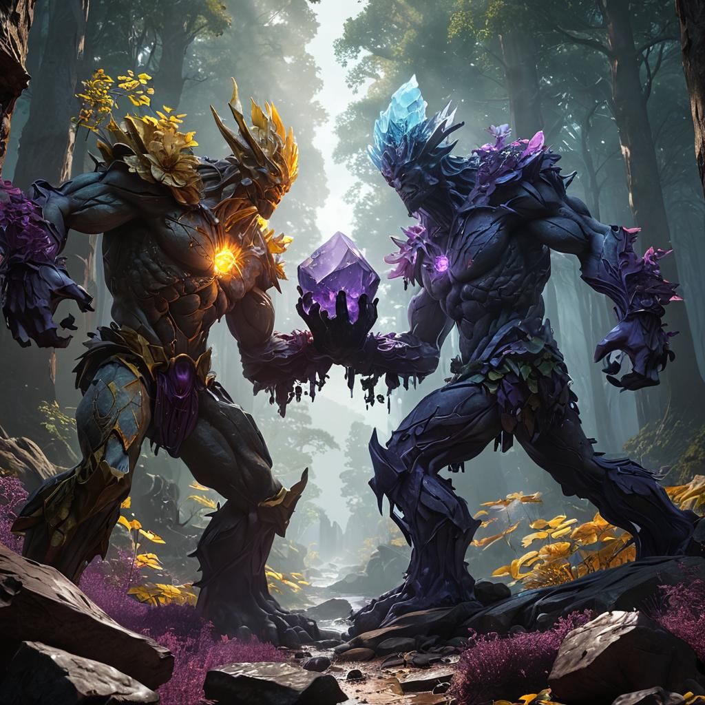 Epic Fantasy Battle: Stone and Crystal Elementals Unite Amid...