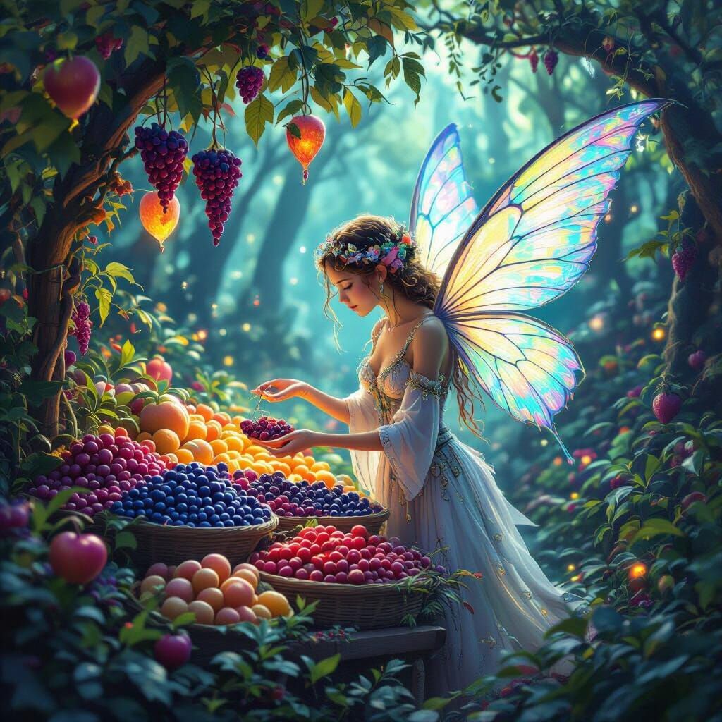 Bioluminescent Forest Farmstand with Alien Fruits