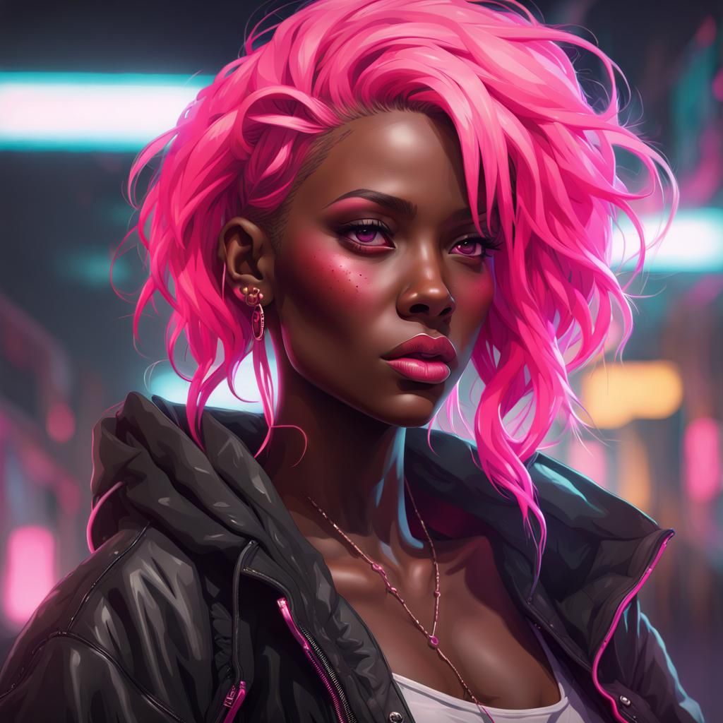 Neon Pink Hair Portrait in Hyperdetailed Style