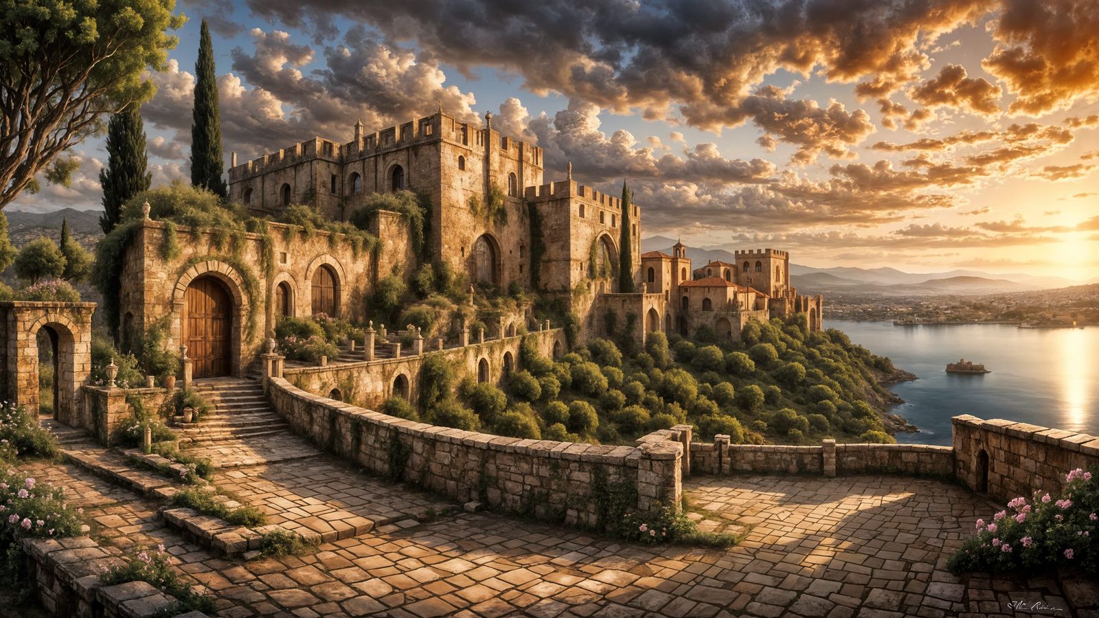 Majestic Medieval Castle of Rhodes at Twilight