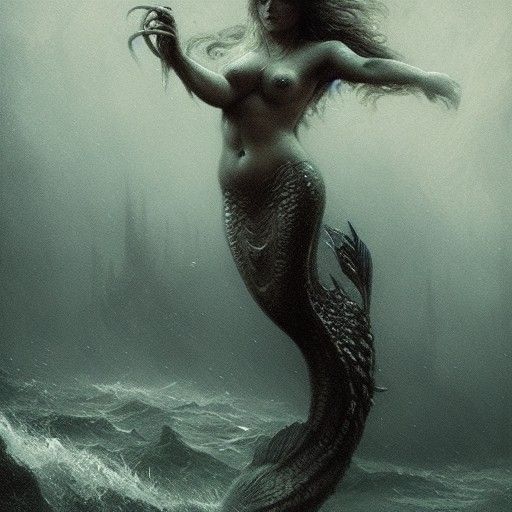 Horror Siren Mermaid in Gustave Doré Style