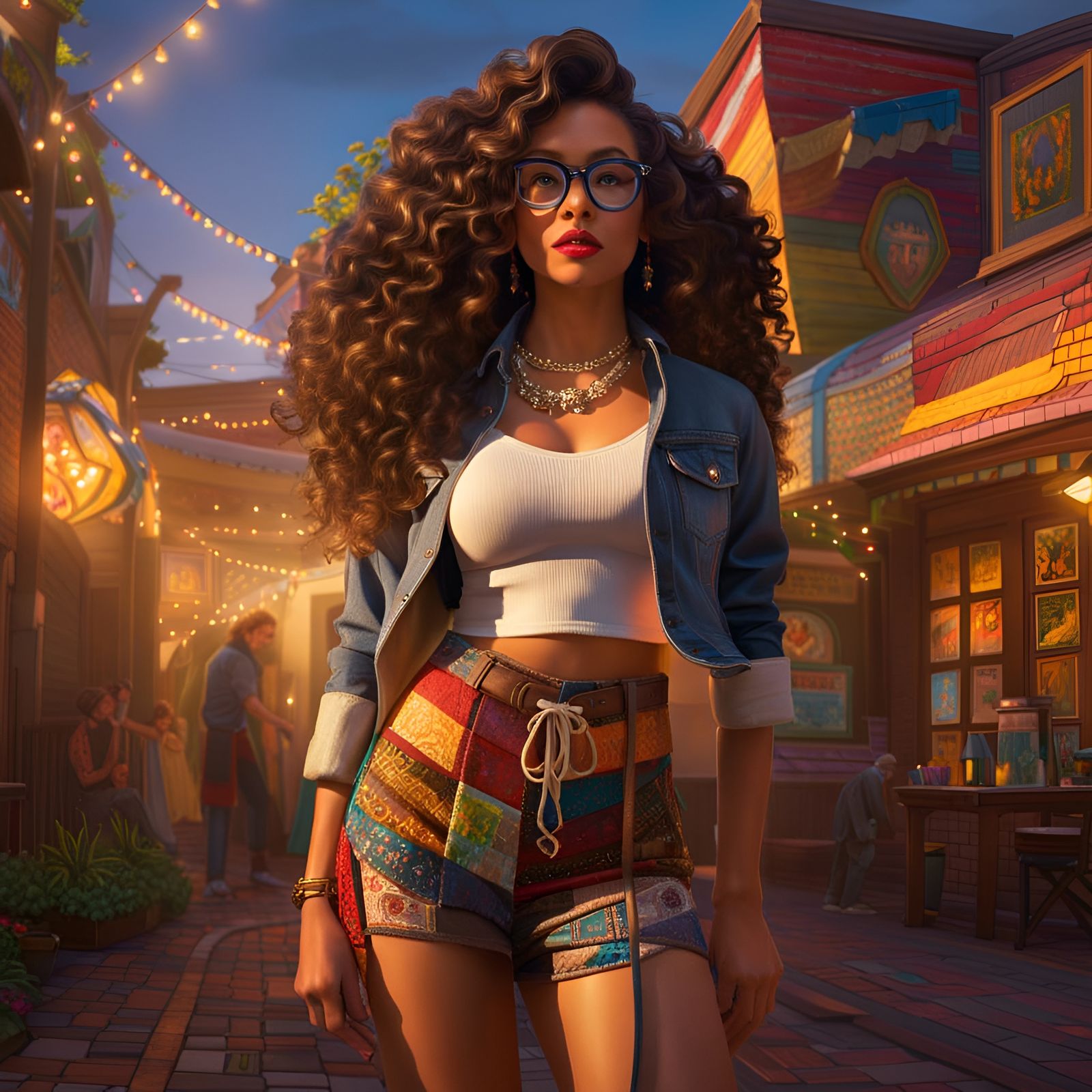 Trendy Hipster Girl in Dynamic Lighting, Splash Art