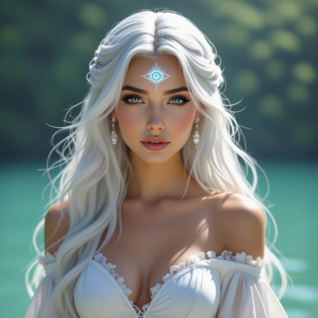 Hyperrealistic Woman with Third Eye in Forehead