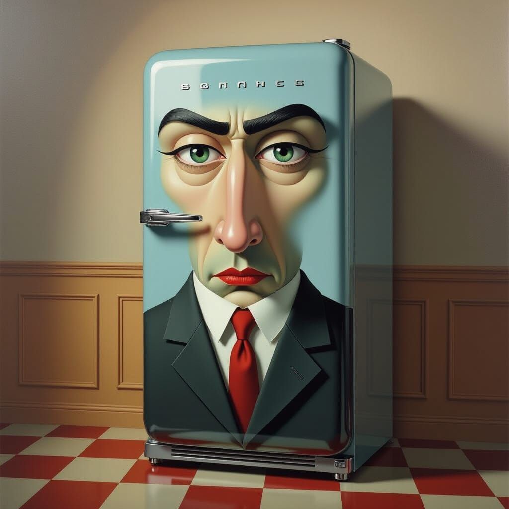 Surreal Snobbish Refrigerator in Hyperrealistic Style