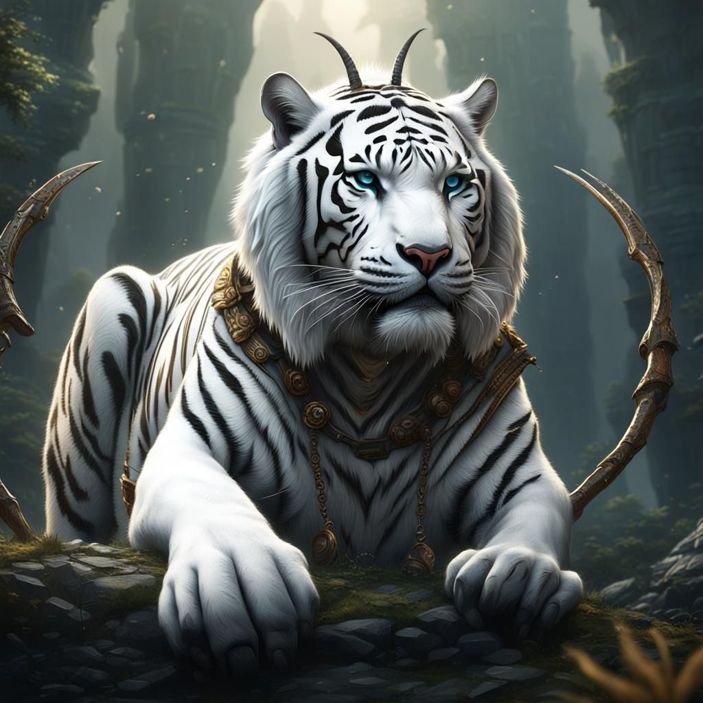 Horned White Tiger: Fantastical Concept Art
