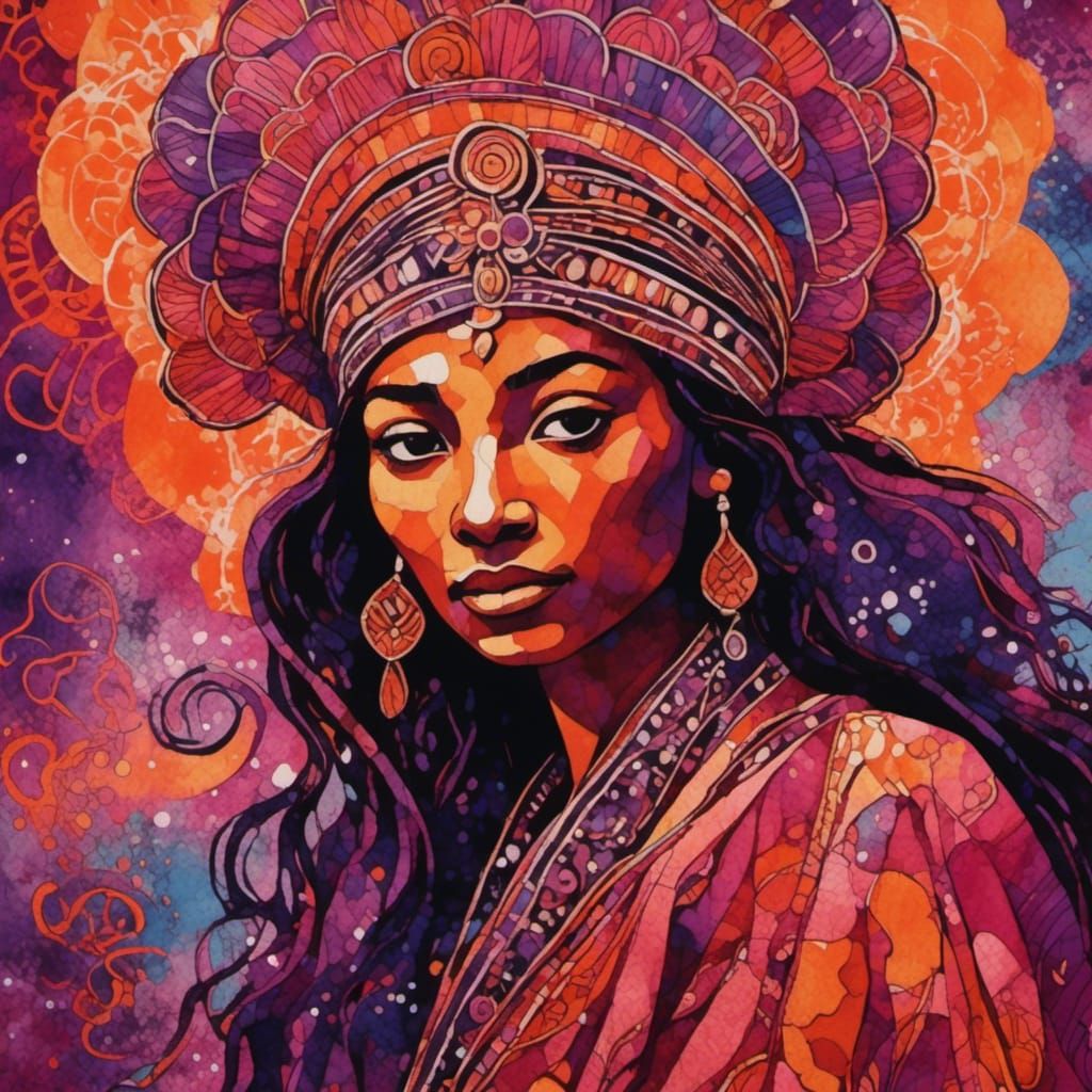 <lora:Batik:1.0> Batik style . a woman. Black outlines peach...