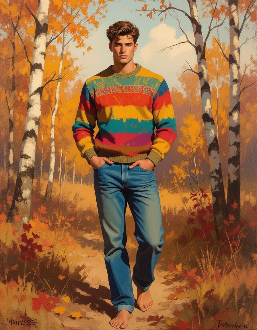 Autumn Portrait of a Rugged Man in Colorful Sweater
