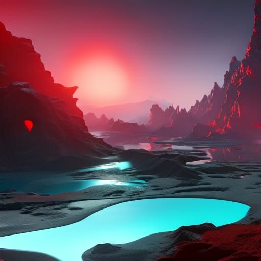Fantastical Red Lagoon Concept Art