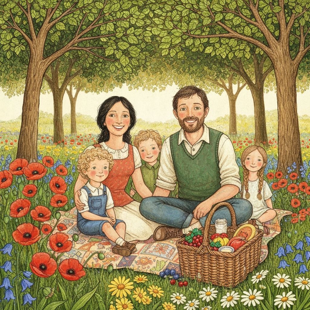 Charming Family Picnic Inspired by Classic Illustration