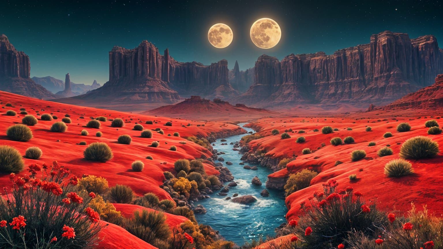 Red Canyon at Twilight: A Serene Alien Landscape