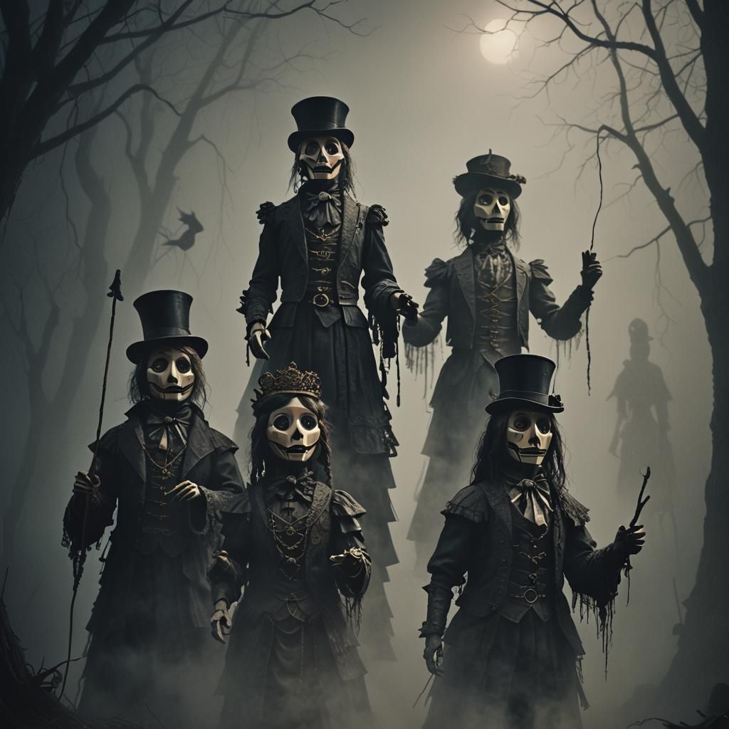 Eerie Victorian Puppets in Ominous Fog