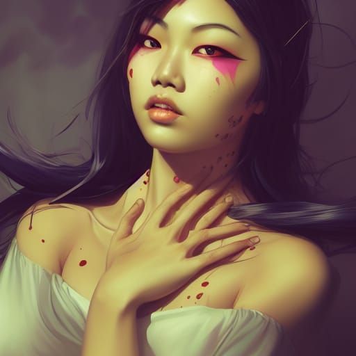 Asian Goth Woman Halloween Portrait in Artgerm Style