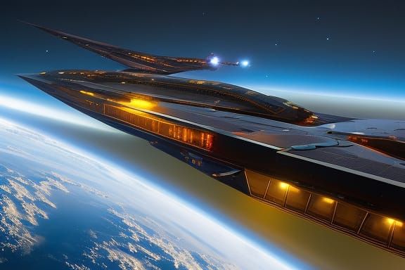 Spaceship Approaches Space Station in Detailed Digital Art