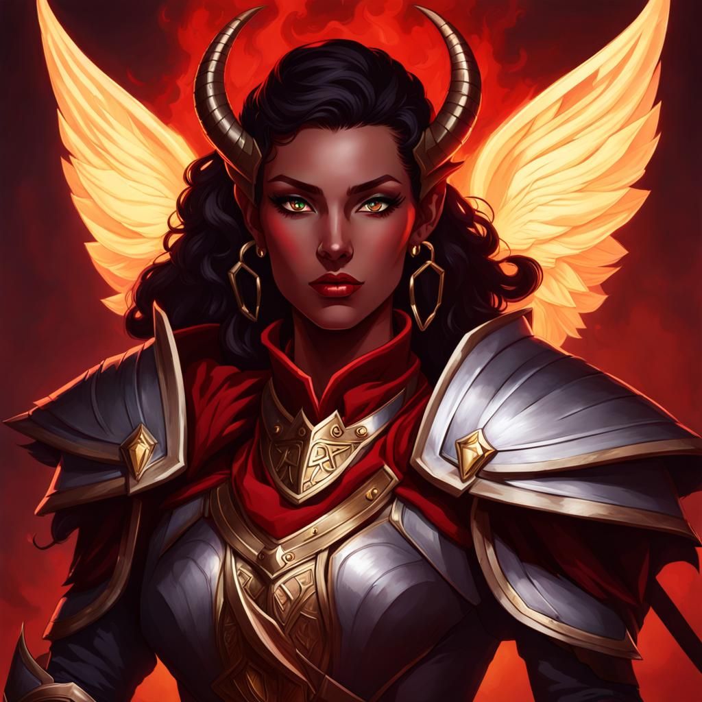 Tiefling Paladin with Glowing Eyes and Wings