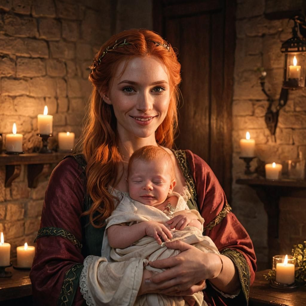 Half-Elf Mother with Newborn Baby
