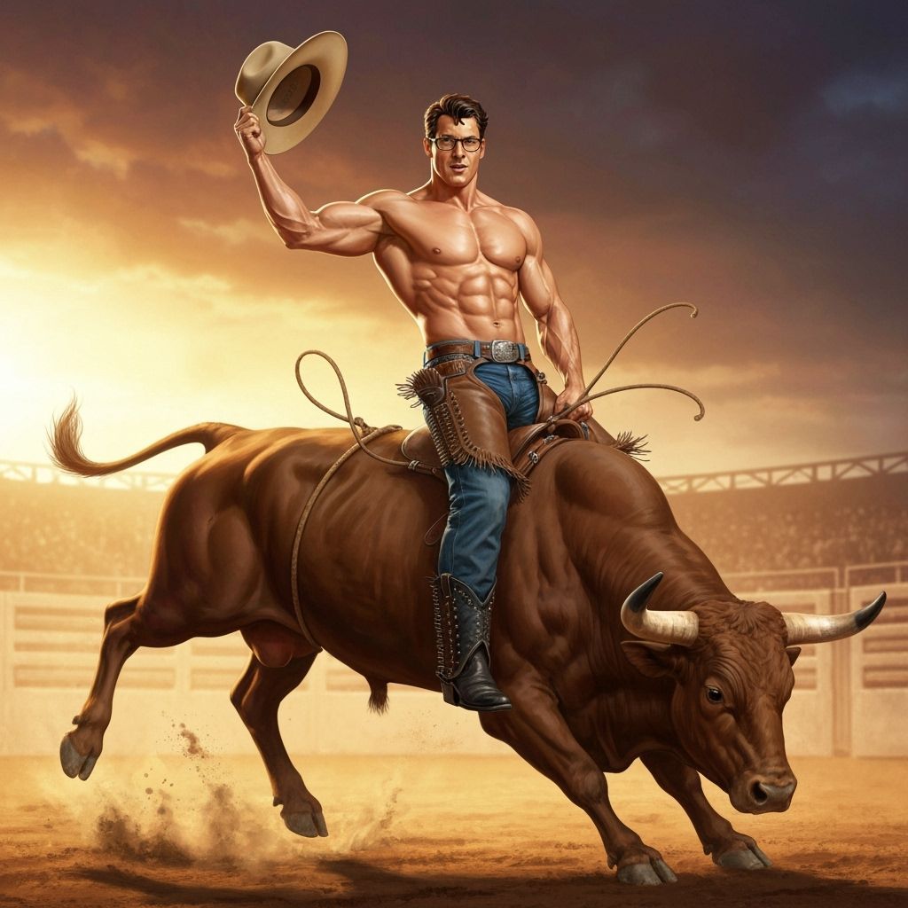 Muscular Clark Kent Rides Bucking Bull in Rodeo
