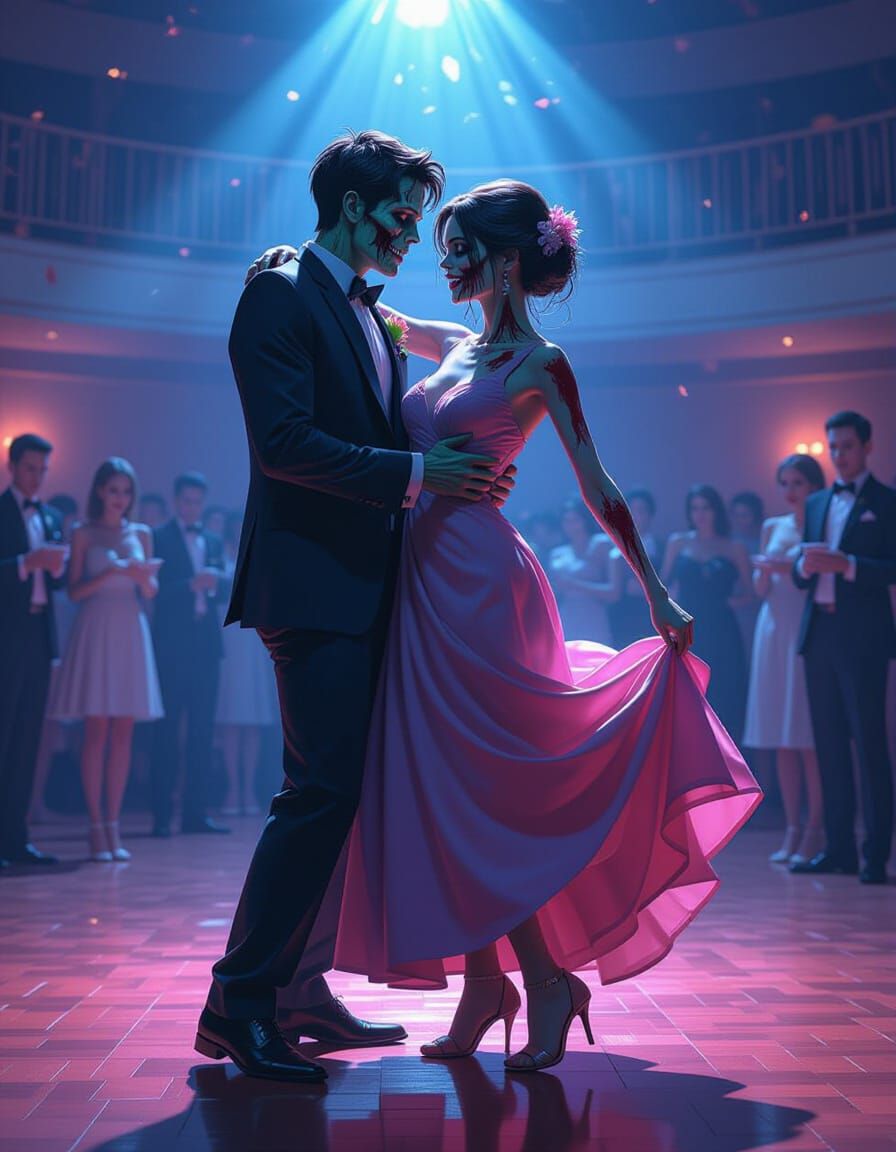 Zombie Couple Dances at Eerily Lit Prom
