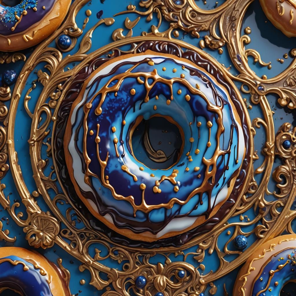 Blueberry Icing Donut on Golden Stand: Detailed Matte Painti...