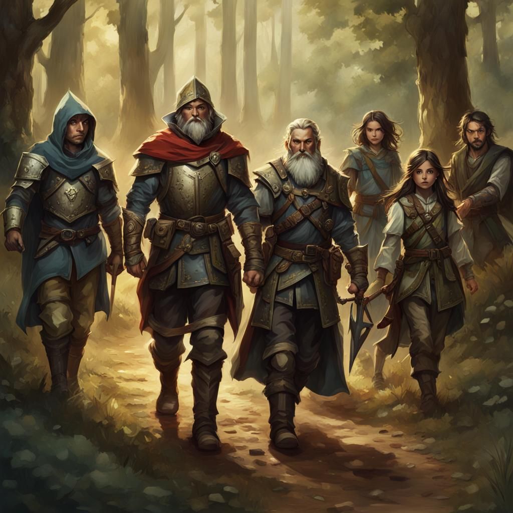 Fellowship of Adventurers Walking Down a Dirt Road