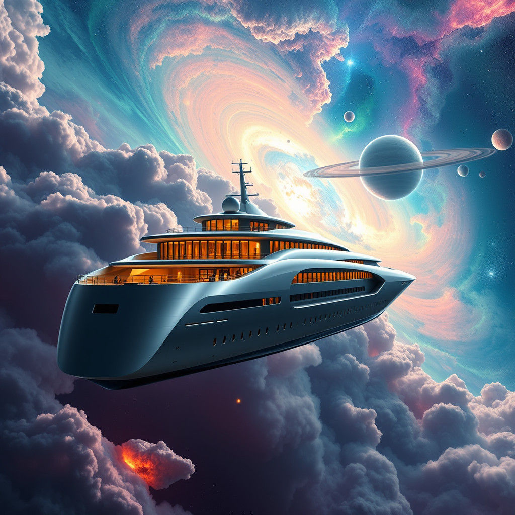 Luxury Space Cruise Ship Navigating Nebula