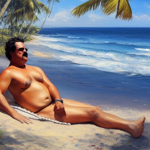 Tropical Beach Scene in Oil Painting Style