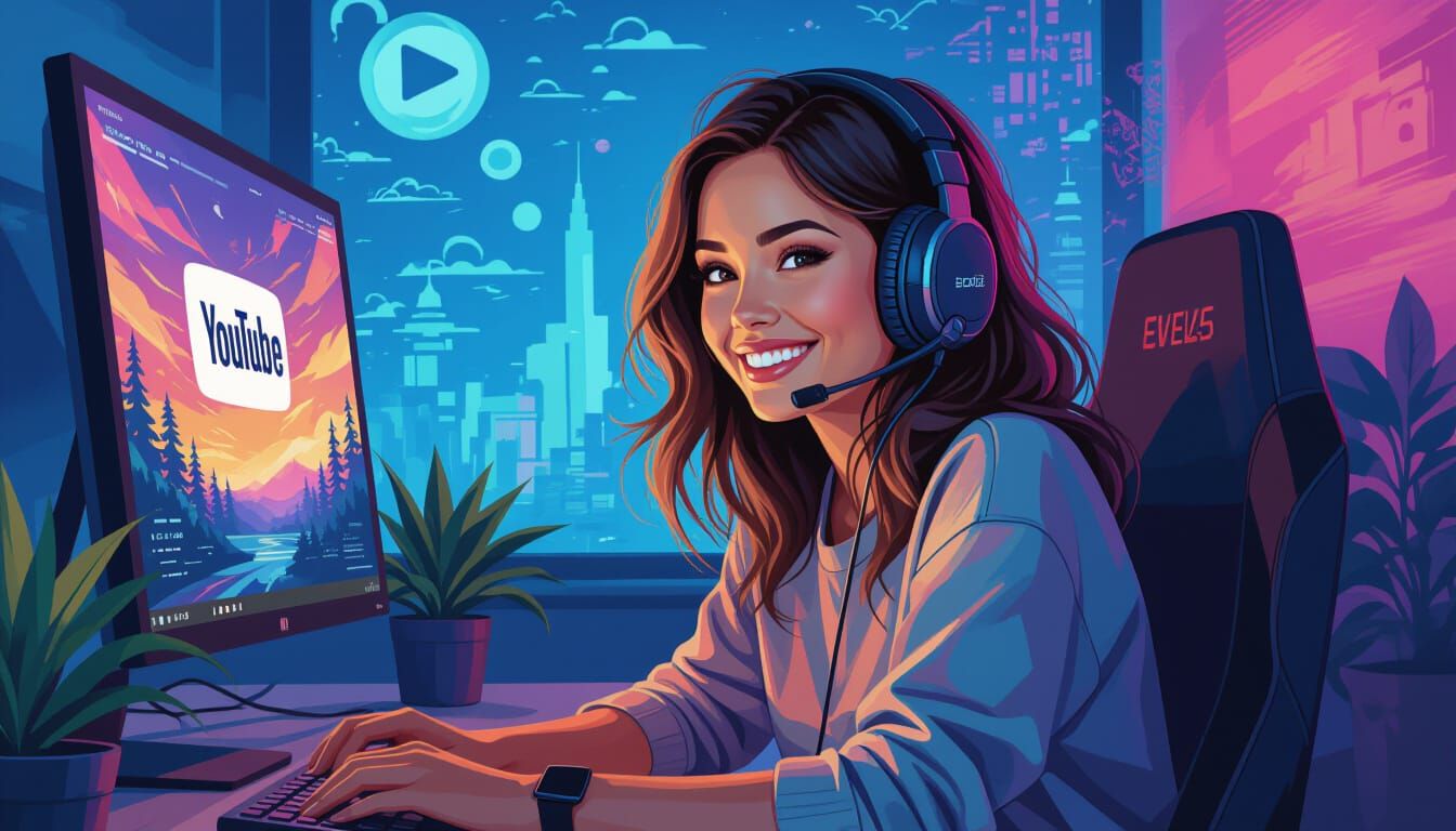 Woman With Headset in Futuristic Digital Art Style