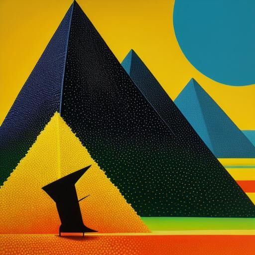 Kinetic Pointillism Pyramids in Surrealist Style