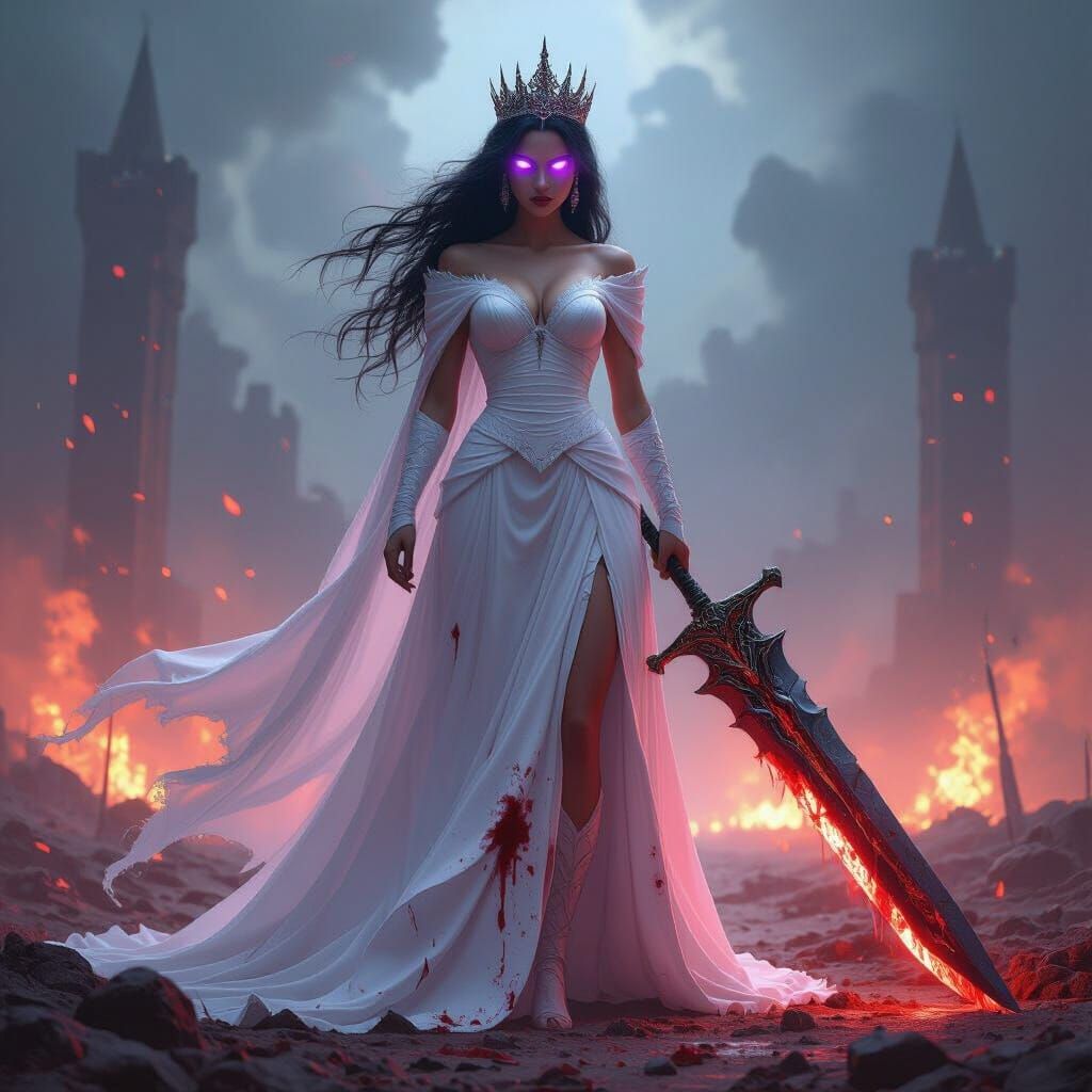 Queen with Bloody Sword on Battlefield, Cosmic Energy