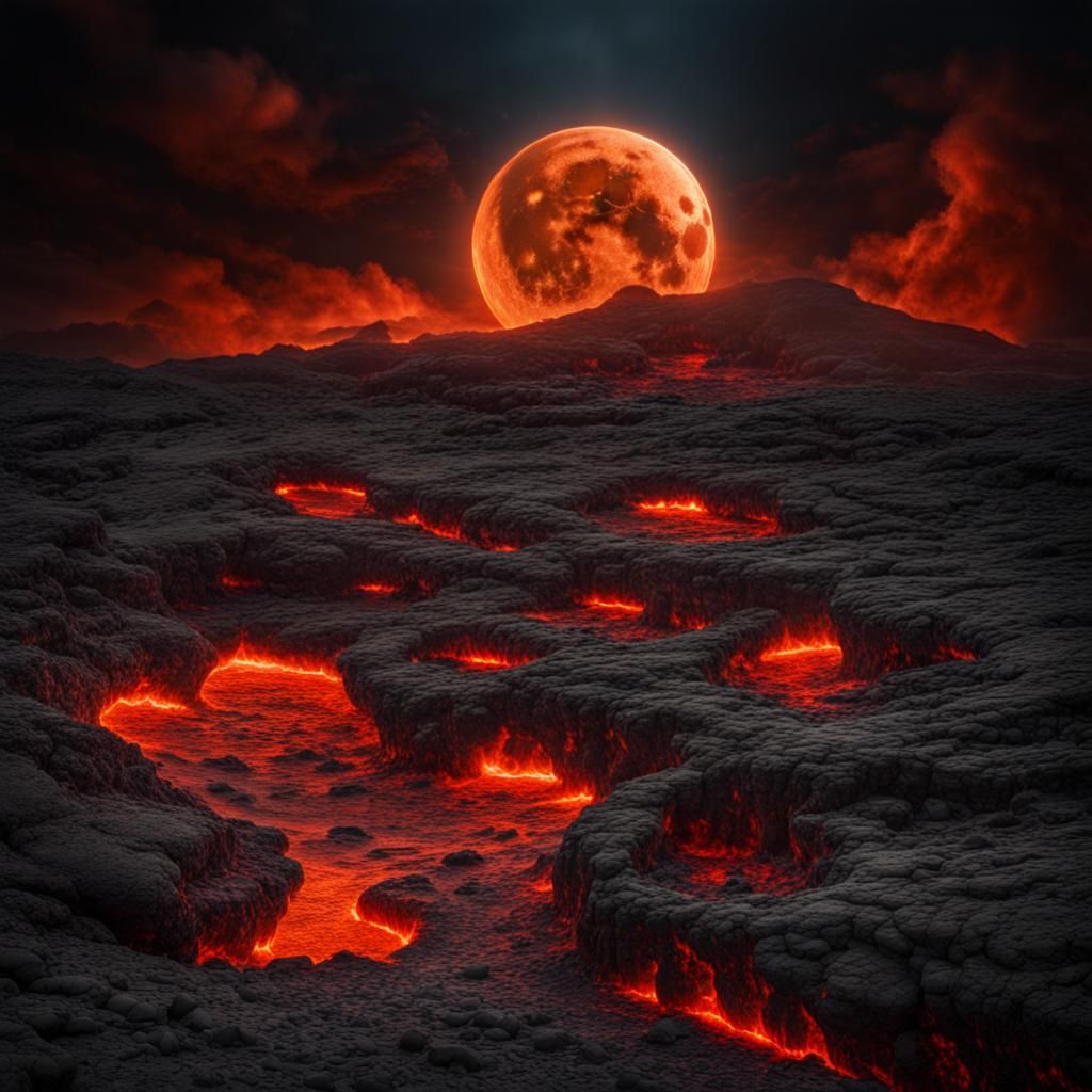 Hyperrealistic Molten Lava Moon in HDR