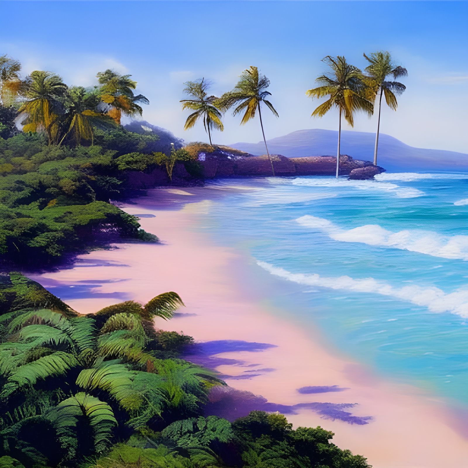 Tropical Beach in Summer: Oil Painting