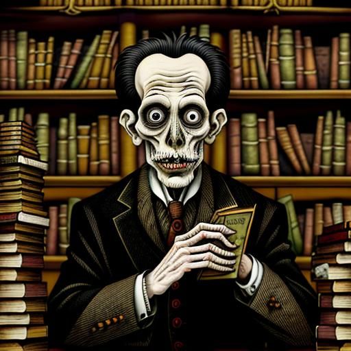 Disturbing Zombie Librarian in Art Brut Style