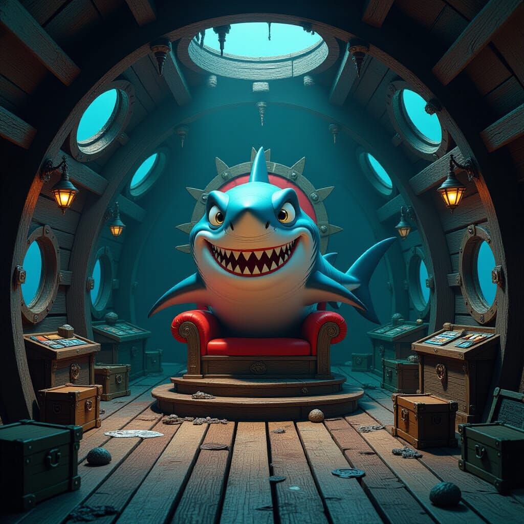 Shark Villain's Lair in Sunken Ship - 3D Caricature
