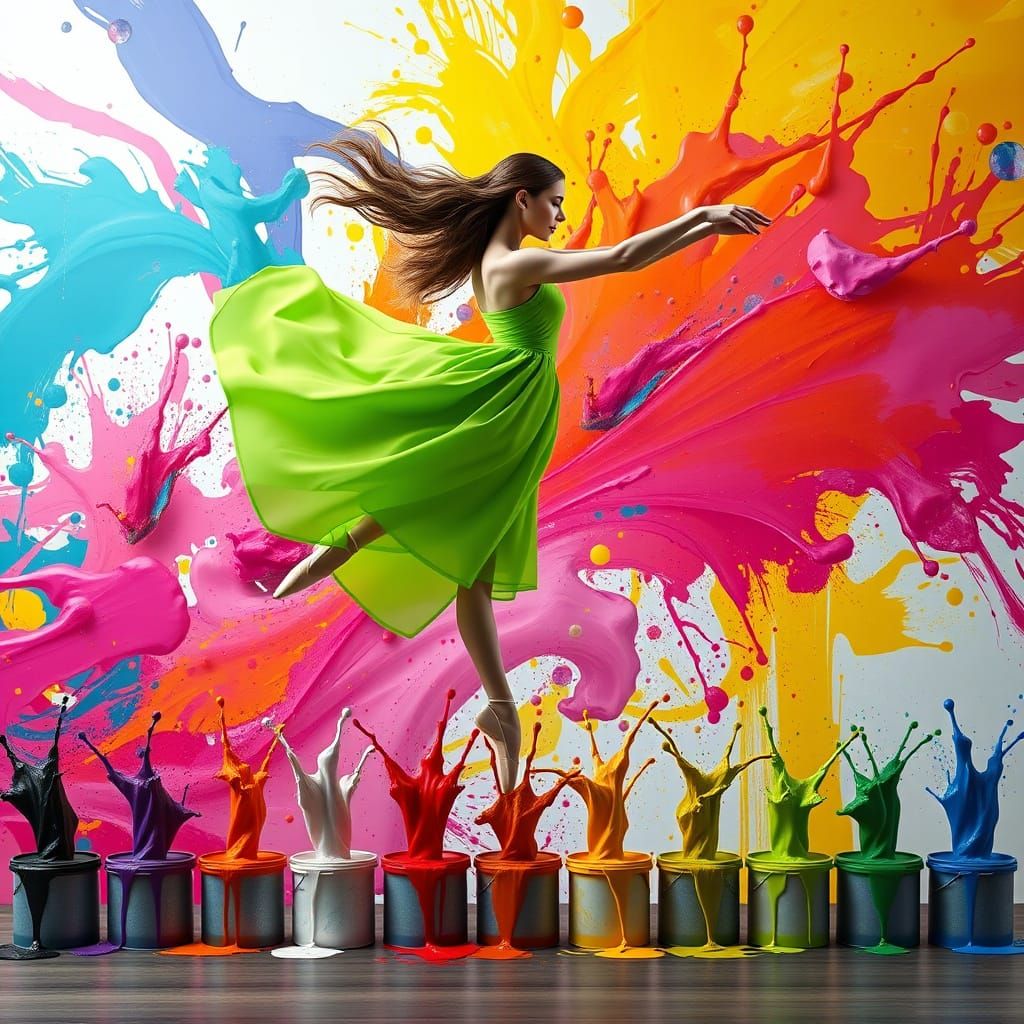 Surreal Ballerina in Ethereal Dance, Swirling Colors and Vib...