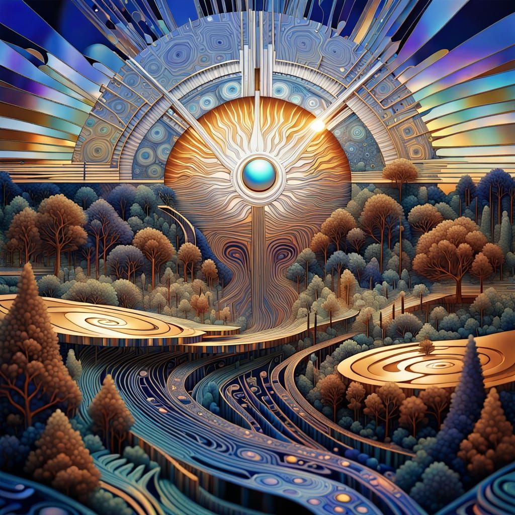 Cyberpunk Digital Sun in Iridescent Tapestry