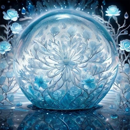Crystal Encased Dahlia: A Hyperrealistic Frozen Flower