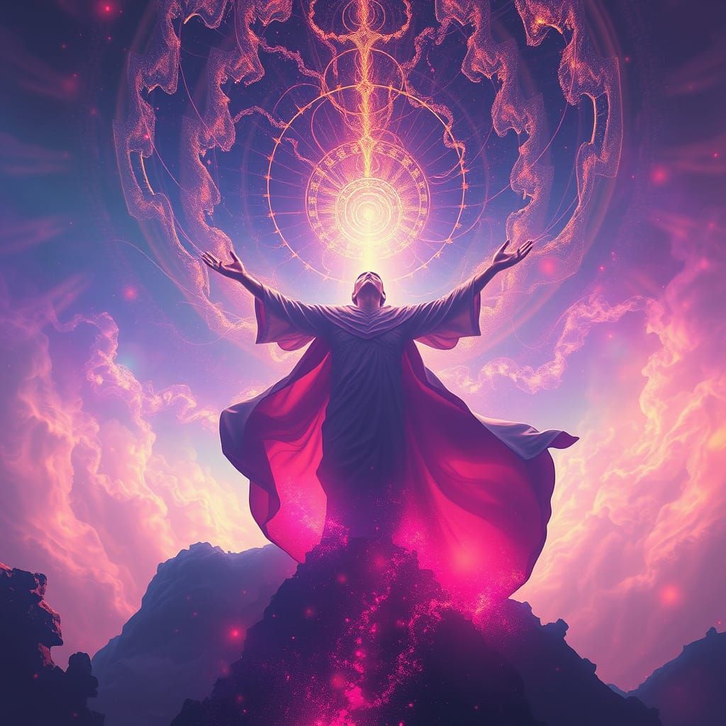 Ascension in Shimmering Light: A Surreal Digital Art