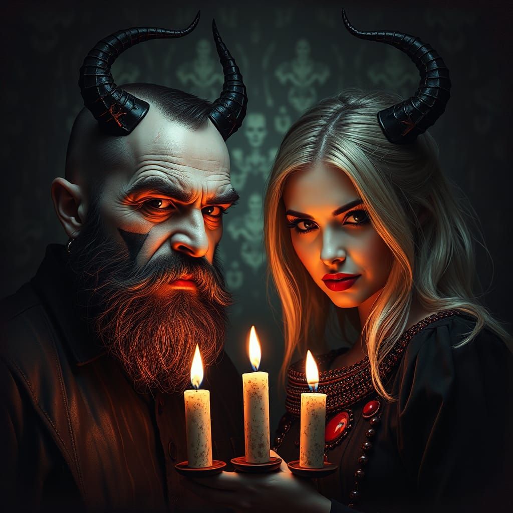 Diabolical Encaustic Challenge Between Man and Woman