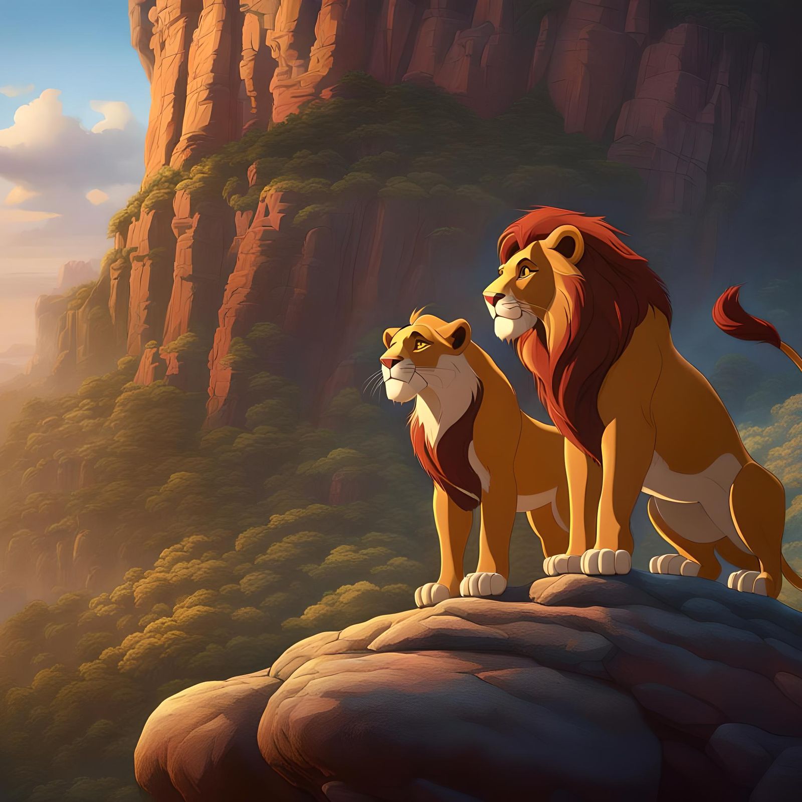 Nala and Simba on Pride Rock, Animated Style