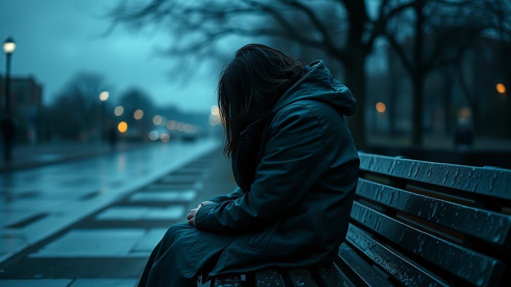 Hyperrealistic Portrait of Solitude in the Rain