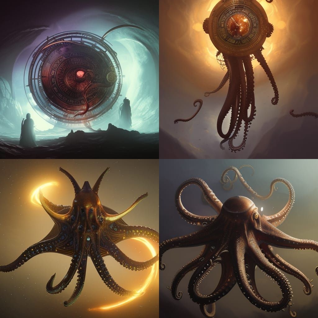 Heavenly Octopus Astrolabe in Dark Fantasy Style