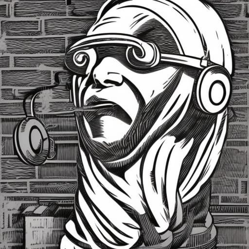 Architect Forging Keys in VR, Linocut Portrait
