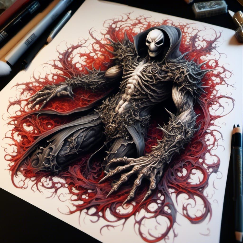 Muscular Tattooed Male Figure in Comic Book Style