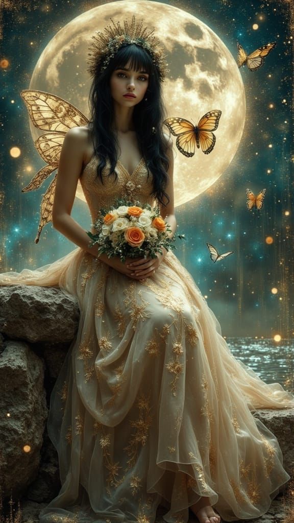 Ethereal Bride in Macabre Surreal Scene, Oil Painting Style