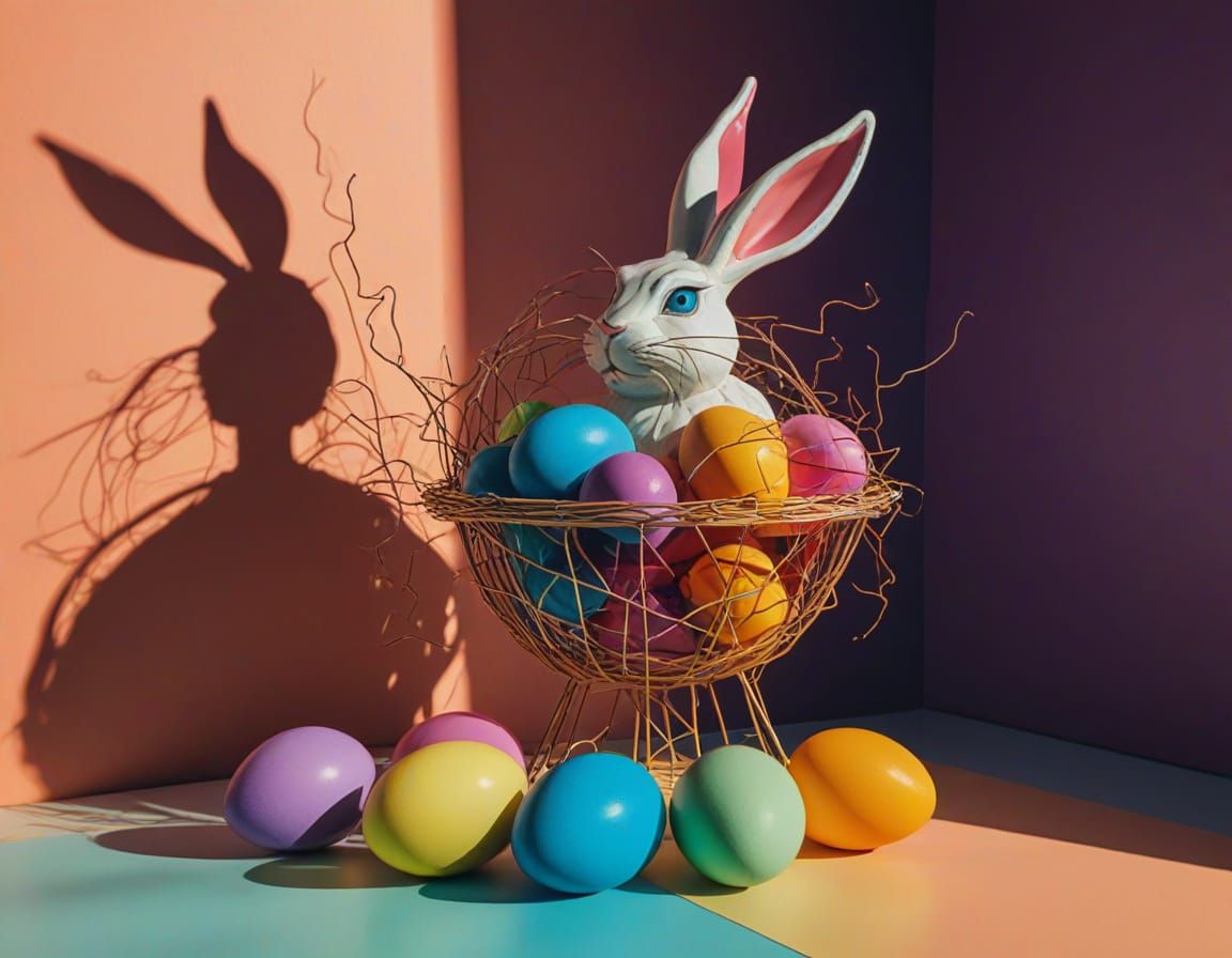 Vibrant Easter Cubist Scene with Neon Eggs and Radioactive B...